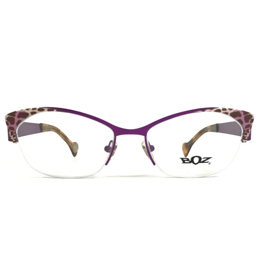 BOZ Eyeglasses Frames ZOO 7072 Purple Leopard Cat Eye Half Rim 53-17-135